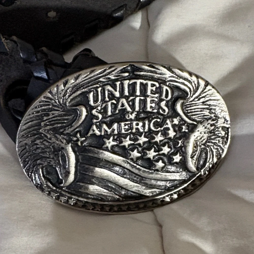USA Black Leather Belt with Silver Buckle